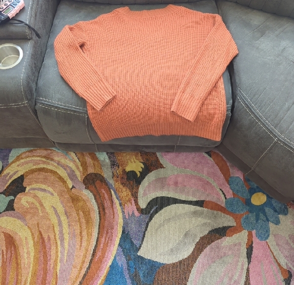 Women's V Neck Orange Sweater - Picture 2 of 2